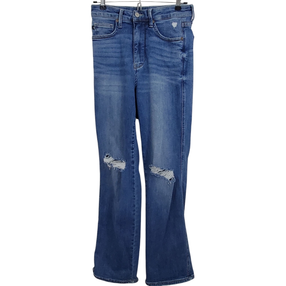Judy Blue Jeans Tummy Control Knee Destroyed Straight Leg Size 27 Boho Casual